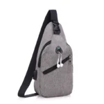 Linen Texture Waterproof Men Sling Chest Bag, Multi-pocket Crossbody Pack with USB Charging for Cycling