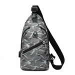 Camouflage Waterproof Men Sling Chest Bag, Multi-pocket Crossbody Pack with USB Charging for Cycling