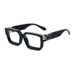 Minimalist Heavy Rivet Big Square Frame Black Sunglasses Unisex