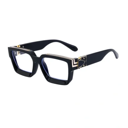 Minimalist Heavy Rivet Big Square Frame Black Sunglasses Unisex
