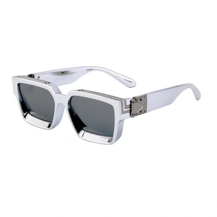 Minimalist Heavy Rivet Big Square Frame Black Sunglasses Unisex - Image 7