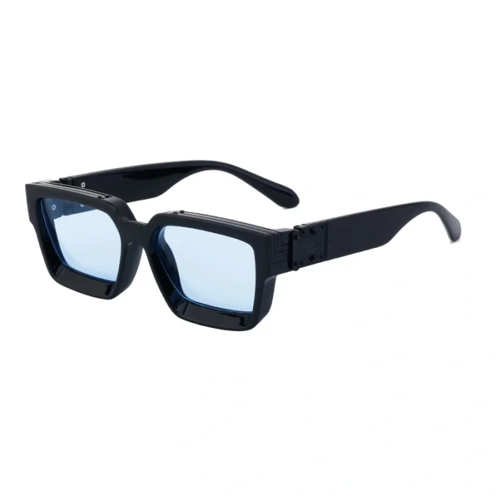 Minimalist Heavy Rivet Big Square Frame Black Sunglasses Unisex - Image 9