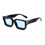 Minimalist Heavy Rivet Big Square Frame Black Sunglasses Unisex - Image 10
