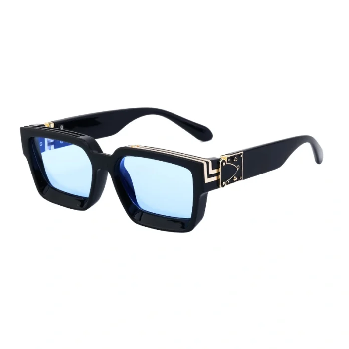 Minimalist Heavy Rivet Big Square Frame Black Sunglasses Unisex - Image 10