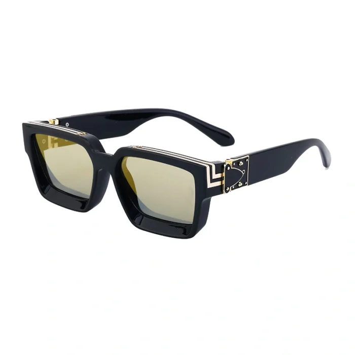 Minimalist Heavy Rivet Big Square Frame Black Sunglasses Unisex - Image 11