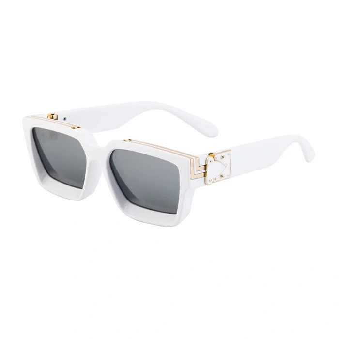 Minimalist Heavy Rivet Big Square Frame Black Sunglasses Unisex - Image 12