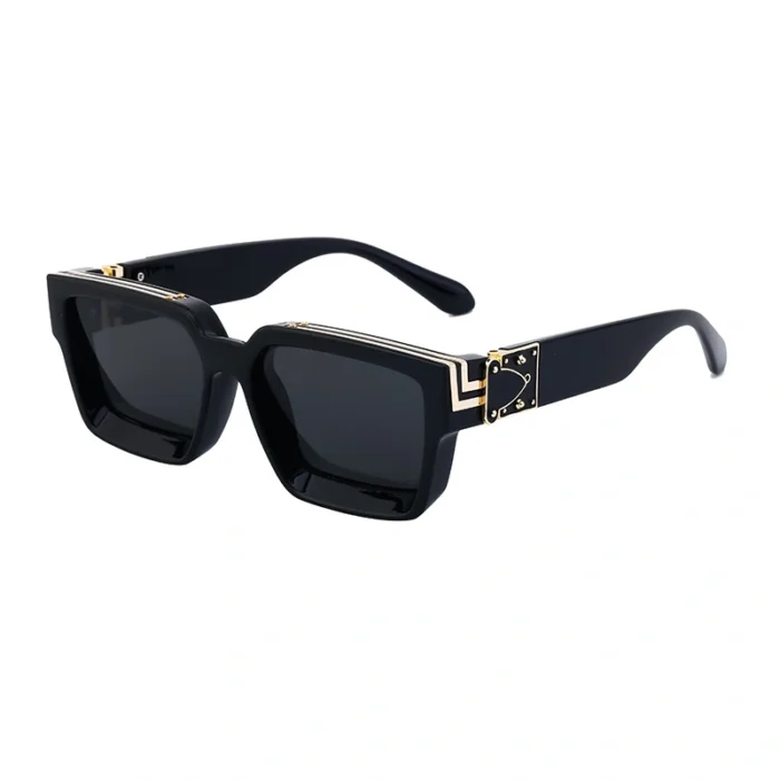 Minimalist Heavy Rivet Big Square Frame Black Sunglasses Unisex - Image 14