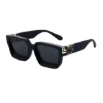 Minimalist Heavy Rivet Big Square Frame Black Sunglasses Unisex - Image 15