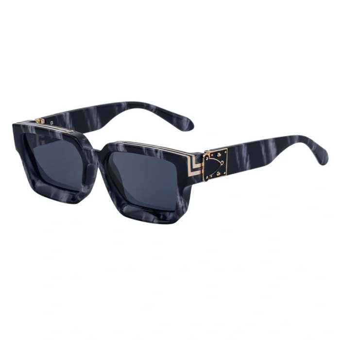 Minimalist Heavy Rivet Big Square Frame Black Sunglasses Unisex - Image 16