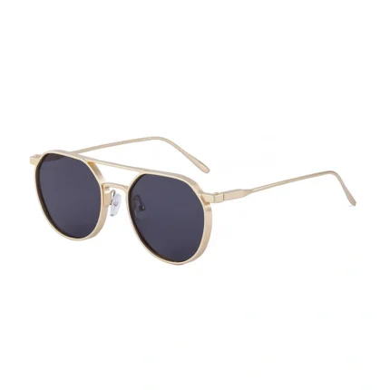 Minimalist Thin Metal Double Bridge Octagon Gradient Brown Pilot Sunglasses