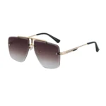 Minimalist Rimless Double Bridge Big Square Gradient Brown Pilot Sunglasses Unisex