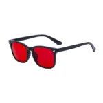 Minimalist Black Frame Bright Red Lens Square Sunglasses Unisex