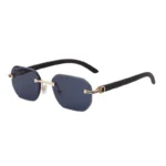 Minimalist Rimless Striped Metal Wood Temple Gradient Purple Sunglasses Unisex