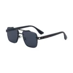 Minimalist Double Bridge Half Rim Black Metal Red Strip Pilot Sunglasses Unisex