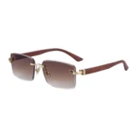 Minimalist Carved Metal Half Rim Wood Grain Thin Square Gradient Gray Sunglasses Unisex