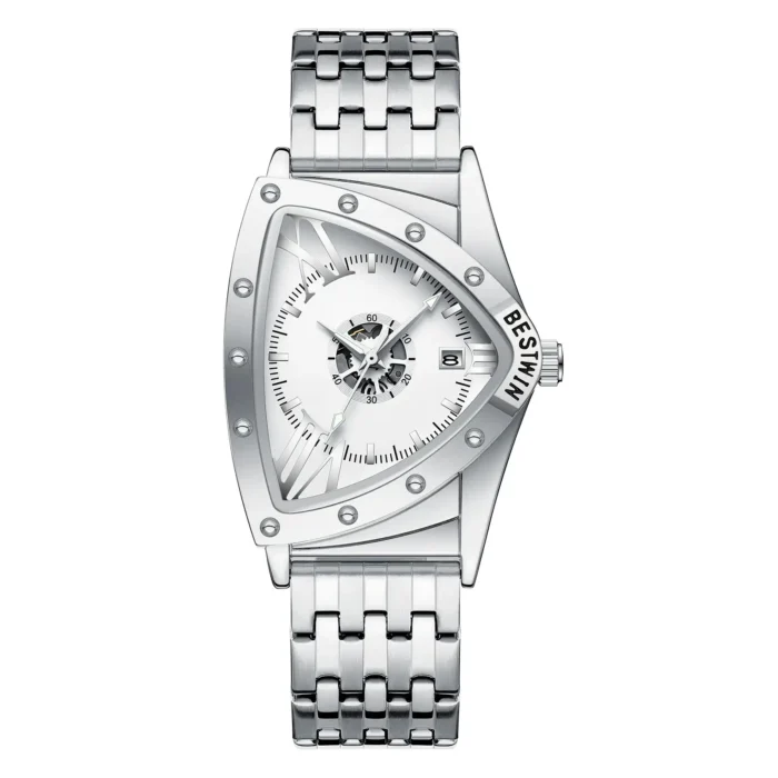 Triangular Skeleton Automatic Mechanical Men Steel Band Watch Multi-Function Calendar Waterproof Wristwatch - Image 11