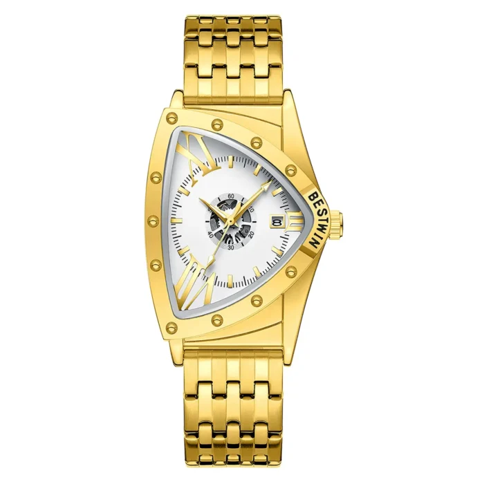 Triangular Skeleton Automatic Mechanical Men Steel Band Watch Multi-Function Calendar Waterproof Wristwatch - Image 3