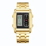 Rectangle Dual Display Multi-Function Men Steel Band Watch Dual Movement Waterproof Quartz Wristwatch - Image 7