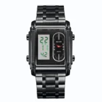 Rectangle Dual Display Multi-Function Men Steel Band Watch Dual Movement Waterproof Quartz Wristwatch - Image 9