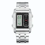 Rectangle Dual Display Multi-Function Men Steel Band Watch Dual Movement Waterproof Quartz Wristwatch - Image 13