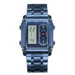 Rectangle Dual Display Multi-Function Men Steel Band Watch Dual Movement Waterproof Quartz Wristwatch - Image 15