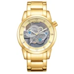 Round Hollow Gear Men Steel Band Watch Trend Mechanical Style Waterproof Quartz Wristwatch