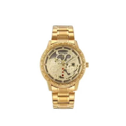 Carved Bezel Hollow Diamond Index Men Steel Band Watch Vintage Mechanical Style Waterproof Quartz Wristwatch