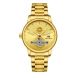 Moon Phase Hollow Two-Tone Men Steel Band Watch Chinese Wave Business Waterproof Quartz Wristwatch