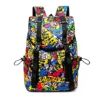 Street Graffiti Flap Drawstring Backpack, Large Capacity Trendy Laptop Travel School Bag
