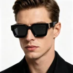 Minimalist Heavy Rivet Big Square Frame Black Sunglasses Unisex - Image 2