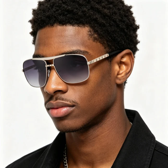 Minimalist Metal Double Bridge Pilot Gradient Gray Sunglasses Unisex - Image 2