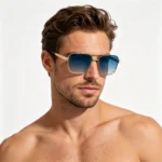 Minimalist Double Bridge Half Rim Metal Gradient Gray Pilot Sunglasses Unisex - Image 2