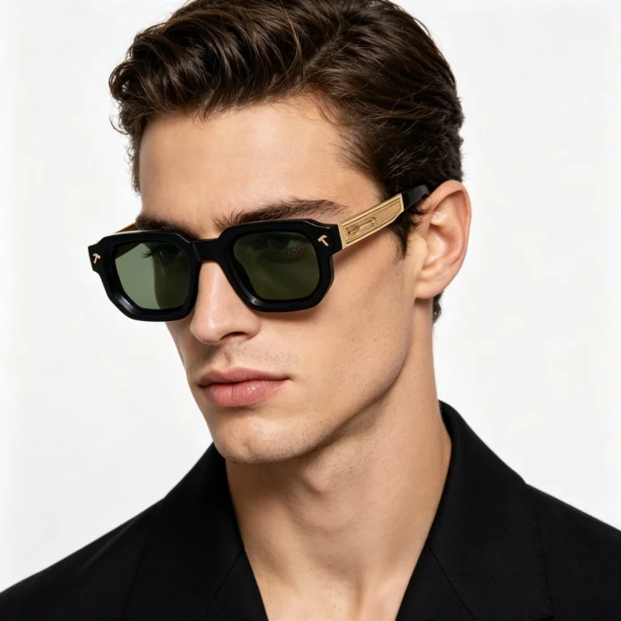 Minimalist Arrow Metal Splicing Thick Black Small Square Sunglasses Unisex - Image 2