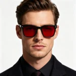 Minimalist Black Frame Bright Red Lens Square Sunglasses Unisex - Image 2