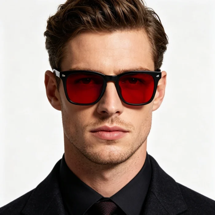 Minimalist Black Frame Bright Red Lens Square Sunglasses Unisex - Image 2