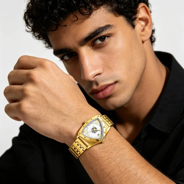Triangular Skeleton Automatic Mechanical Men Steel Band Watch Multi-Function Calendar Waterproof Wristwatch - Image 2