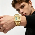 Rectangle Dual Display Multi-Function Men Steel Band Watch Dual Movement Waterproof Quartz Wristwatch - Image 2