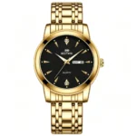 Round Diamond Index Dual Calendar Men Steel Band Watch Slim Business Waterproof Quartz Wristwatch