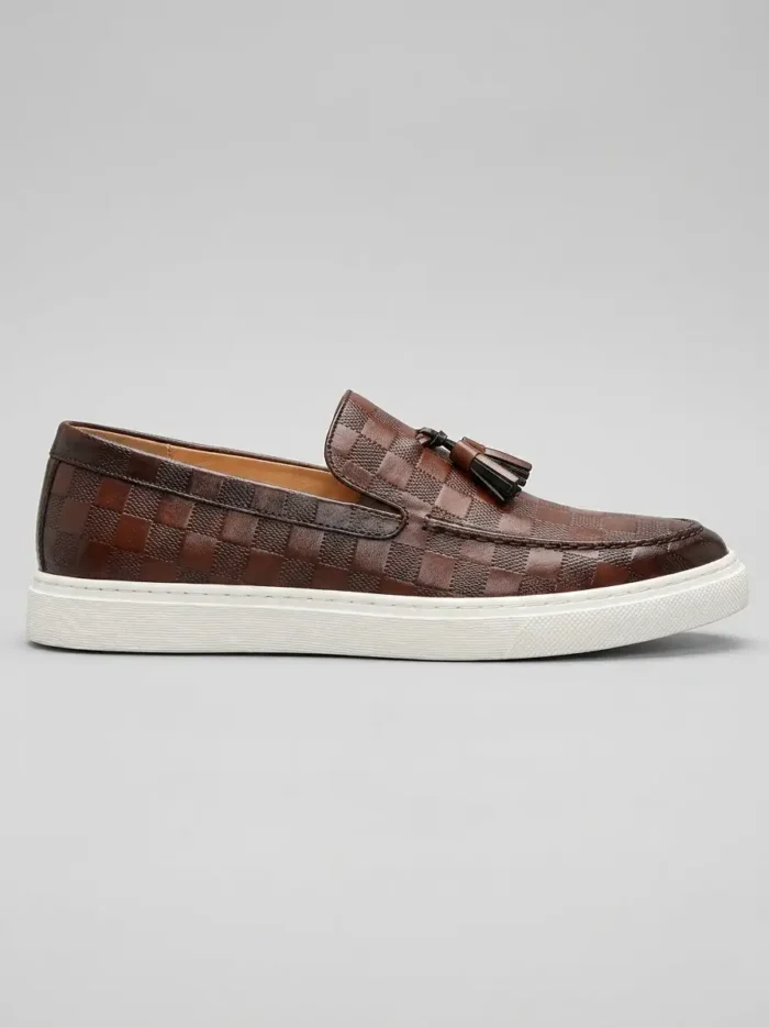 Men's Checkered Tassel Slip-On Casual Loafer Dress Shoes - Image 5