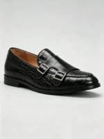 Men's Crocodile Embossed Double Monk Strap Loafer Dress Shoes - Image 19