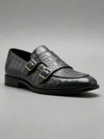 Men's Crocodile Embossed Double Monk Strap Loafer Dress Shoes - Image 9