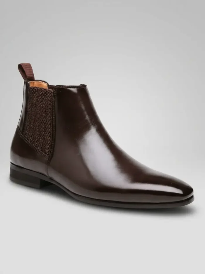 Men's Polished Leather Chelsea Boots Slip-On Ankle Dress Boots - Image 9