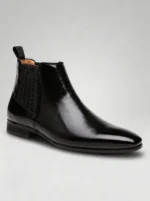 Men's Polished Leather Chelsea Boots Slip-On Ankle Dress Boots - Image 4