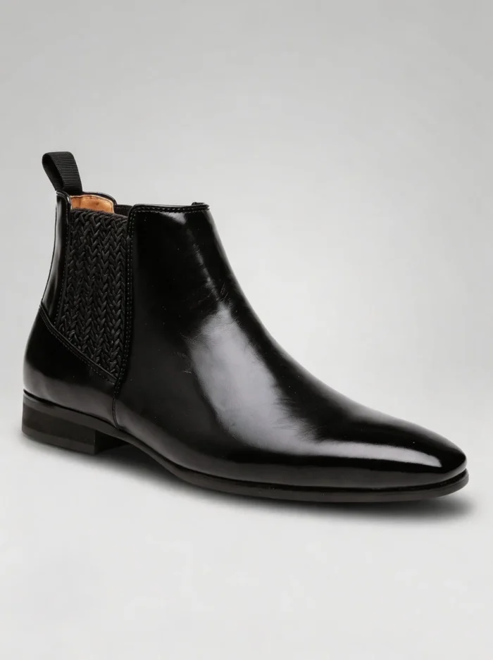 Men's Polished Leather Chelsea Boots Slip-On Ankle Dress Boots - Image 4