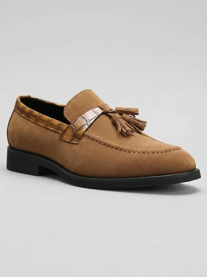 Men's Textured Strap Suede Tassel Dress Loafers - Image 10