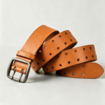 Minimalist Full-hole Brushed Full Grain Leather Double Pin Rounded Square Buckle Men Vintage Belt