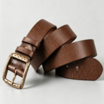 Minimalist Black Oil-wax Full Grain Leather Hammered Brass Square Pin Buckle Men Belt