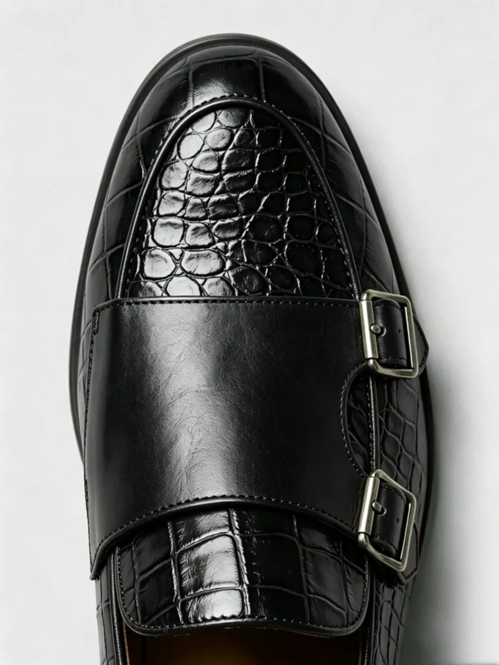 Men's Crocodile Embossed Double Monk Strap Loafer Dress Shoes - Image 18