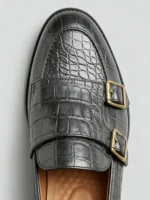 Men's Crocodile Embossed Double Monk Strap Loafer Dress Shoes - Image 8