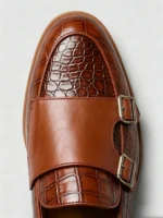 Men's Crocodile Embossed Double Monk Strap Loafer Dress Shoes - Image 3